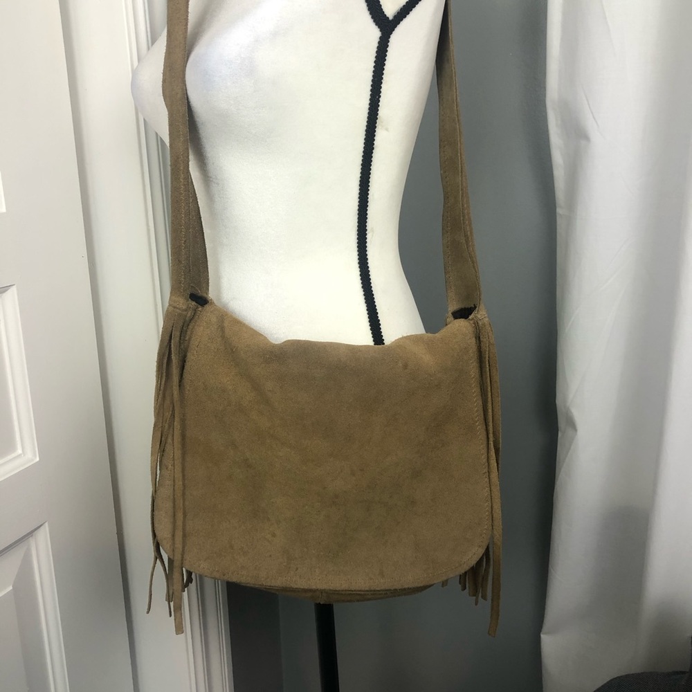 Vera Pelle Italian Suede Crossbody w/Fringed Sides